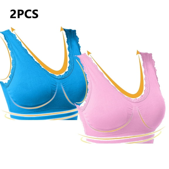 Lovskoo 2Pc Women's Sports Bra Lace Cami Bra Wireless Tank Top Bra Comfortable Everyday Bras For Women Leisure Blue