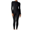 thumbnail image 1 of Lovskoo 2024 Women Workout Jumpsuit Zip Up Romper Bottom Pants Long Sleeve Solid Color Yoga Bodycon Bodysuit One Piece Jumpsuit Pants Black M, 1 of 7
