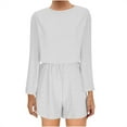 thumbnail image 1 of Lovskoo 2024 Women's 2 Piece Summer Outfits Long Sleeve Eyelet Crewneck Tops Matching High Waisted Shorts Set Vacation Outfits White XL, 1 of 7