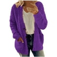 thumbnail image 1 of Lovskoo Women's Fall Long Sleeve Fuzzy Fleece Sweater Open Front Cardigan Button Loose Outerwear Purple, 1 of 5