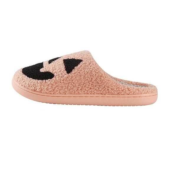Lovskoo 2024 Women's And Men's Slippers Halloween Pumpkin Warm Winter Couple Soft Thick Sole Shoes Non Slip Cotton Slippers Black