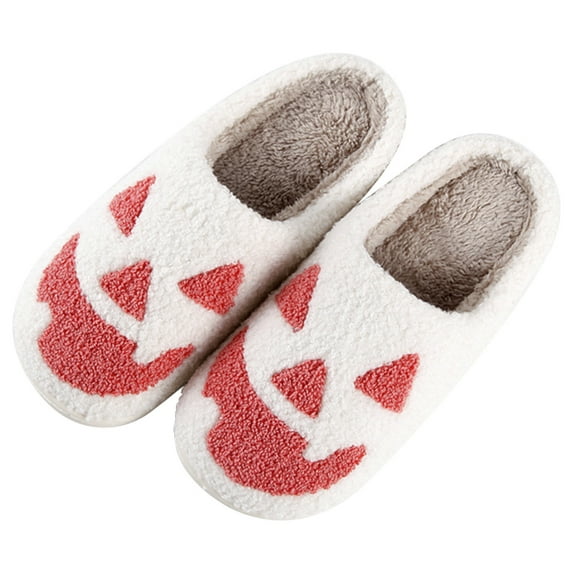 Lovskoo 2024 Women's And Men's Slippers Halloween Pumpkin Warm Winter Couple Soft Thick Sole Shoes Non Slip Cotton Slippers Red