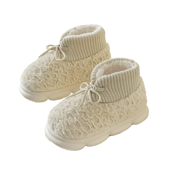 Lovskoo 2024 Women's And Men's Slippers Winter Warm Padded Outer Wear Thick Bottom Plush Warm Home Indoor Leisure Non-Slip Warm Thickened Couple Shoes Beige