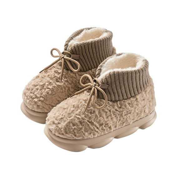 Lovskoo 2024 Women's And Men's Slippers Winter Warm Padded Outer Wear Thick Bottom Fleece Warm Home Indoor Leisure Non-Slip Warm Thickened Couple Shoes Coffee