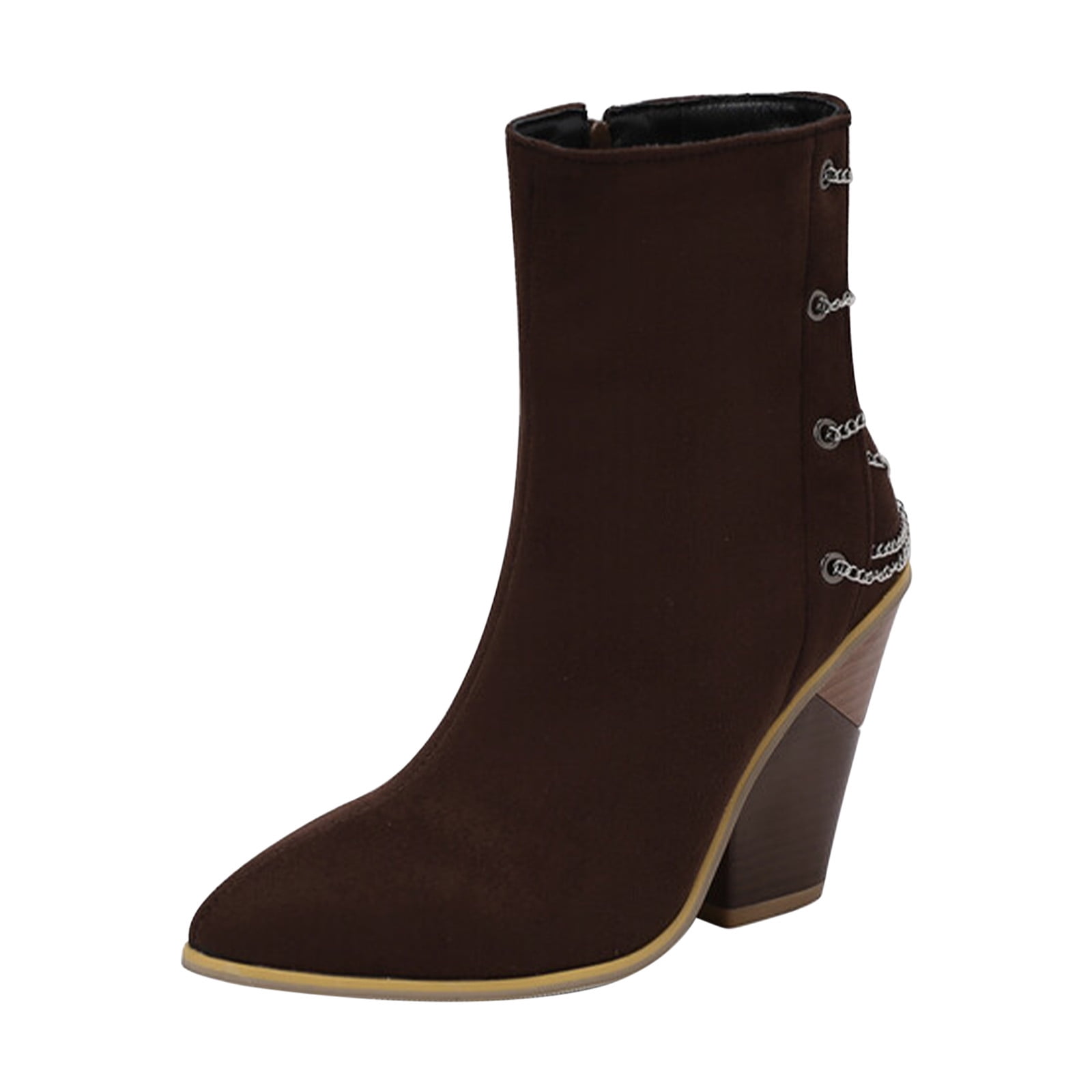 Lovskoo 2024 Women's Ankle Boots Pointed Toe Chunky Heel PlusSize Winter Suede Punk Chain Boots