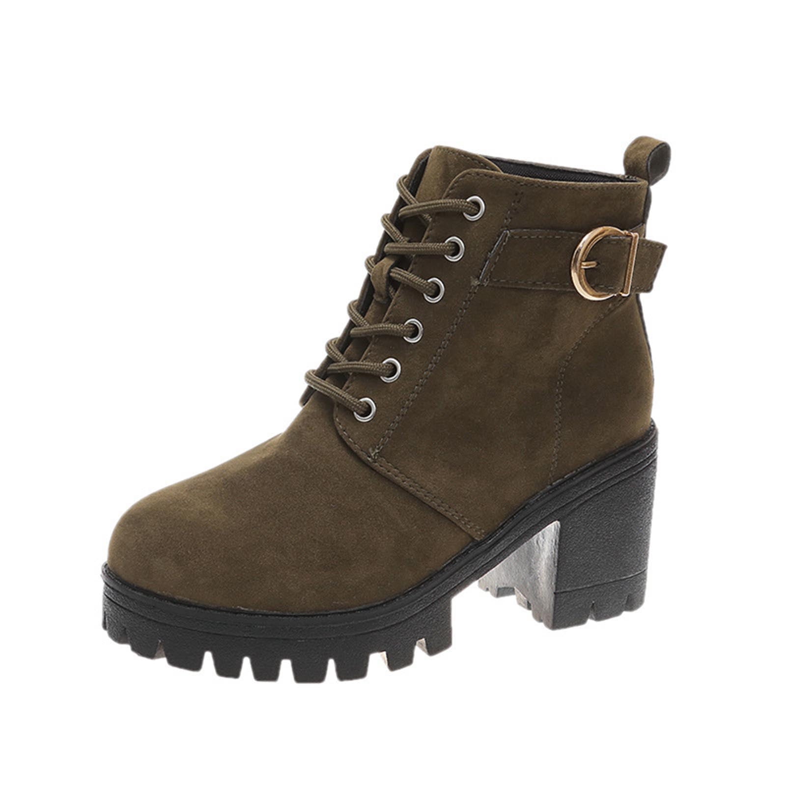 TOP Moda EC89 Women's Ankle Booties - Foldover Lace Up, Chunky Low Heel, Approx. 4.5" Shaft