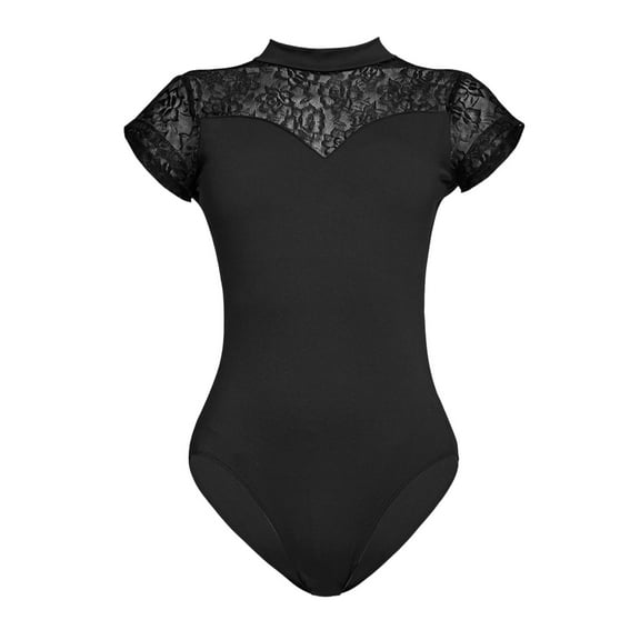 Lovskoo 2024 Women's Ballet Lace Short Sleeve Dance Leotard Tank Hollow Back Dancewear Black-S