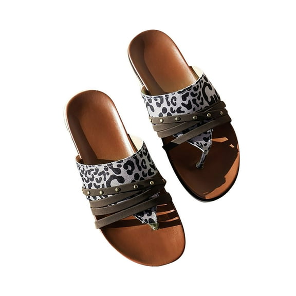 Lovskoo 2024 Women's Beach Vintage Flip-Flop Slides Strap Comfortable Walking Thong Sandals Slip on Indoor Outdoor for Summer Gray