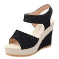 thumbnail image 1 of Lovskoo 2024 Women's Boho Wedge Sandals Open Toe Ankle Strap Summer Casual Platform High Heel Sandals Black, 1 of 8