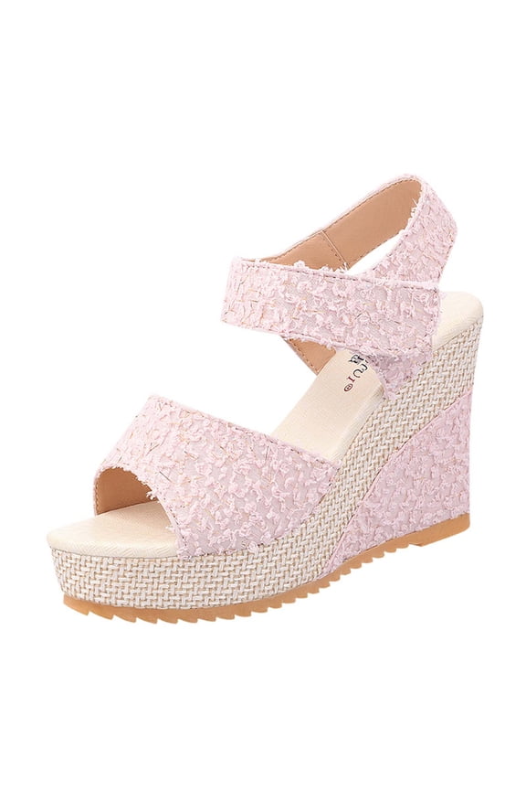 2024 Women's Boho Wedge Sandals Open Toe Ankle Strap Summer Casual Platform High Heel Sandals Pink