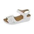 thumbnail image 1 of Lovskoo 2024 Women's Boho Wedge Sandals Open Toe Ankle Strap Summer Floral Hollow Out Platform Ankle Buckle Sandals White, 1 of 9