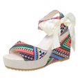 thumbnail image 1 of Lovskoo 2024 Women's Boho Wedge Sandals Open Toe Ankle Strap Summer Platform Bow Lace-Up Beach Sandals Red, 1 of 6