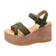 thumbnail image 1 of Lovskoo 2024 Women's Boho Wedge Sandals Open Toe Ankle Strap Summer Platform Faux Suede Sandals Green, 1 of 7