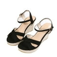 thumbnail image 1 of Lovskoo 2024 Women's Boho Wedge Sandals Open Toe Ankle Strap Summer Platform Sandals Black, 1 of 9