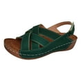 thumbnail image 1 of Lovskoo 2024 Women's Boho Wedge Sandals Open Toe Ankle Strap Summer Slingback Solid Color Platform Sandals Green, 1 of 9