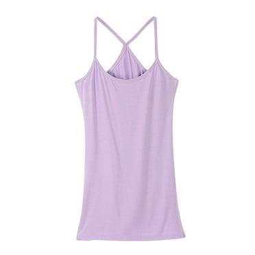 Lovskoo 2024 Women's Camisole Tank Top Undershirt Spaghetti Strap Round Neck Solid Color Top Basic Camisoles Purple-Free Size