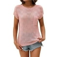 thumbnail image 1 of Lovskoo 2024 Women's Cap Sleeve Sweater Shirts Casual Crewneck Knit Short Sleeve Tops Lightweight T Shirts with Pocket Pink L, 1 of 5
