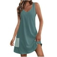thumbnail image 1 of Lovskoo 2024 Women's Casual Sundress with Pockets Summer Boho Beach Dress Color Block T-Shirts Dress V Neck Loose Tank Dresses Olive Green L, 1 of 6