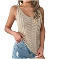 thumbnail image 1 of Lovskoo 2024 Women's Causal Solid V Neck Tank Tops Summer Knit Sleeveless Shirts Hollow Out Camisole Tops Vacation Vest Tank Tops Khaki M, 1 of 1