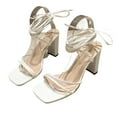 thumbnail image 1 of Lovskoo Women's Chunky Heel Sandals Open Toe Lace-Up Pumps Summer Squares Toe Lace Up High Heels Crossing Strap Walking Sandals for Women White, 1 of 9