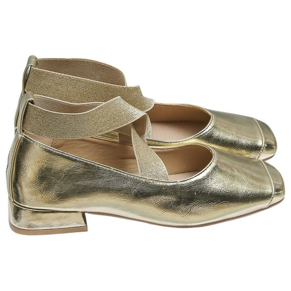 Lovskoo 2024 Women's Chunky Heels Closed Toe Mary Block Heels Square Toe Strappy Dress Wedding Party Pumps Shoes Gold