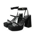 thumbnail image 1 of Lovskoo 2024 Women's Chunky Heels Sandals Open Toe Buckle Platform Pumps Thick-Soled Strappy High-Heeled Sandals for Women Black, 1 of 7