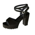 thumbnail image 1 of Lovskoo 2024 Women's Chunky Heels Sandals Strappy Heels Open Toe Comfortable High Heels Prom Ankle Strap Crosscriss Block Shoes Black, 1 of 8