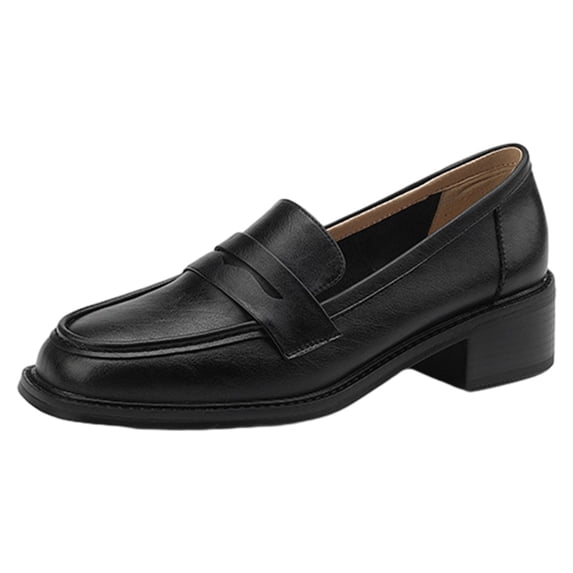 Lovskoo 2024 Women's Chunky Platform Loafers Closed Toe Stylish Closed Round Toe Loafers for Casual Chunky Low Heels Slip on Working Shoes for Spring Black