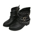 thumbnail image 1 of Lovskoo 2024 Women's Cowboy Ankle Boots Western Rivet Buckle Zipper Pointed Toe Motorcycle Leather Wedding Dress Shoes Chunky Block Heels Booties Black, 1 of 4