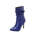 thumbnail image 1 of Lovskoo 2024 Women's Cowboy Boots Horse Riding Middle Mid Calf Boots Oversized Fall/Winter Slender High Chunky Heels Pointed Pleated Knight Short Boots Blue, 1 of 8
