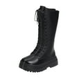 thumbnail image 1 of Lovskoo 2024 Women's Cowboy Boots Horse Riding Round Toe Flat Heels Thick-Soled British Style Fall Shoes Korean Style Lace-Up High Tops Motorcycle Boots Black, 1 of 7