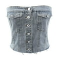 thumbnail image 1 of Lovskoo 2024 Women's Denim Corset Crop Top Button Front Strapless Tube Sleeveless Bandeau Bustier Top Blue M, 1 of 8