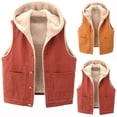 thumbnail image 1 of Lovskoo 2024 Women's Distressed Shearling Fleece Lined Denim Vest Hooded Winter Warm Loose Sleeveless Jean Waistcoat Red, 1 of 8