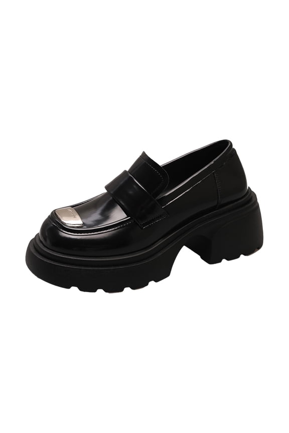 2024 Women's Dress Leather Shoes Round-Toe French Vintage Mary Shoes Flat Shallow Mouth Gentle Patent Leather Spring Shoes Black