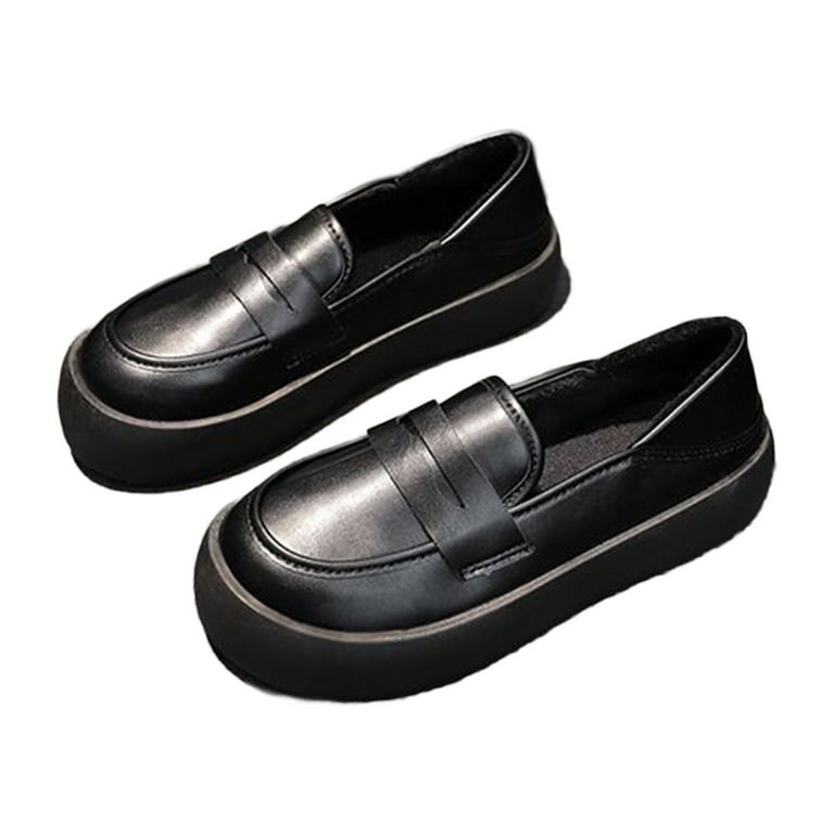 Lovskoo 2024 Platform Loafers for Women with Chain Comfort Chunky Heel Slip  On Round Toe Business Work Shoes Dark Gray 