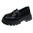 thumbnail image 1 of Lovskoo 2024 Women's Dress Leather Shoes Round Toe Small Flat Heel Collision Ladies Single Shoes Water Proof Black, 1 of 9
