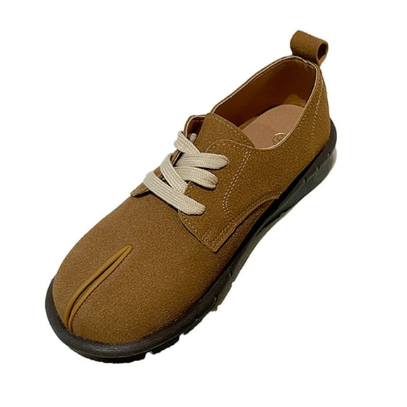 Lovskoo 2024 Women's Dress Leather Shoes Round Toe Small Flat Heel Collision Ladies Single Shoes Water Proof Brown