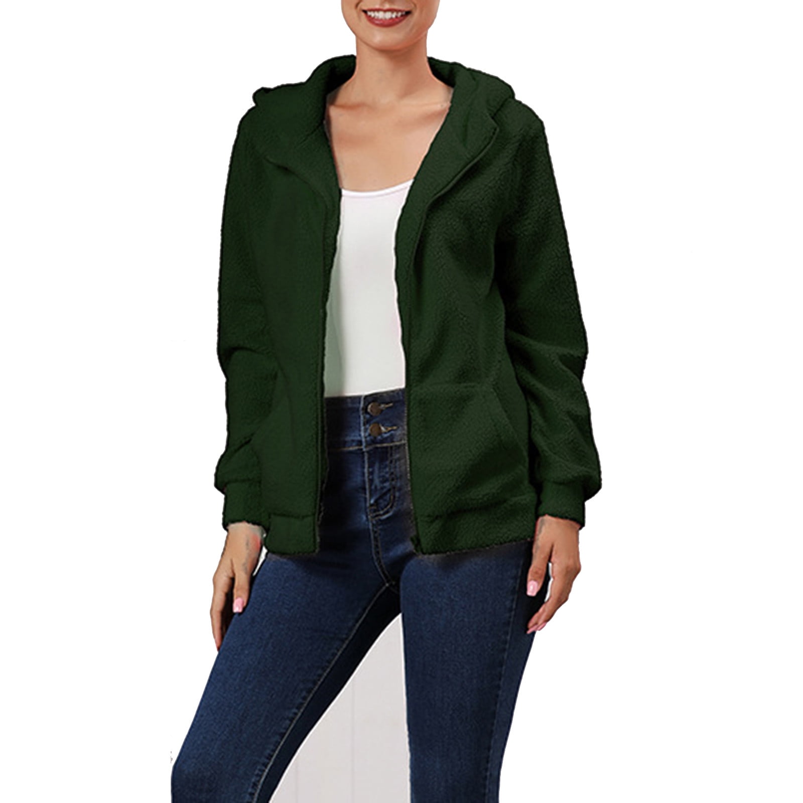 Olive green fuzzy jacket sale