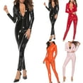 thumbnail image 1 of Lovskoo 2024 Women's Faux Leather Bodycon Jumpsuit Long Sleeve Zipper One Piece Romper Outfits Clubwear Black, 1 of 7