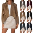 thumbnail image 1 of Lovskoo 2024 Women's Faux Suede Jacket Open Front Lapel Draped Outwear Jacket Blazer Irregular Hem Long Sleeve Cardigan Khaki, 1 of 5