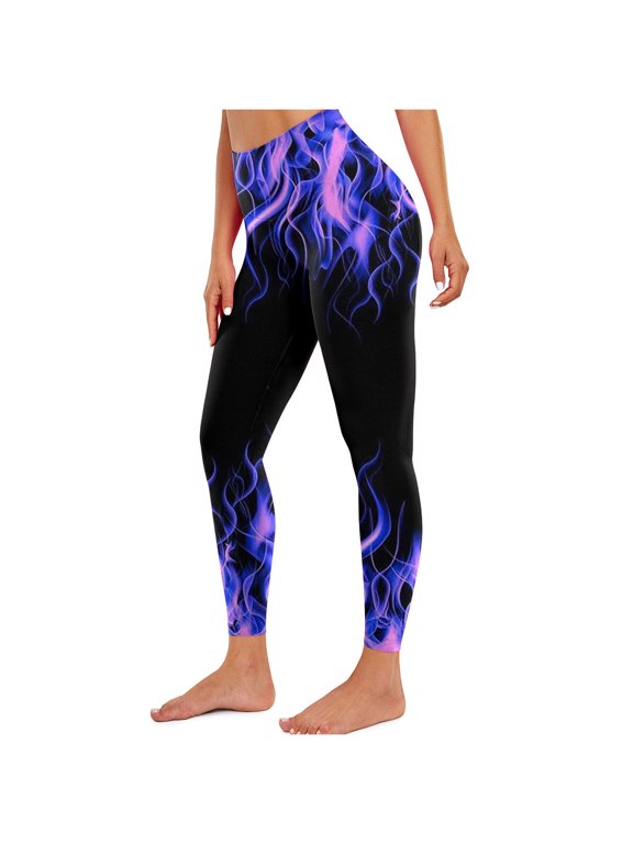 Women's Flame Printed Leggings Fitness Running Tight Yoga Pants Purple