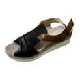 thumbnail image 1 of Lovskoo 2024 Women's Flats Sandals Summer Wedge Casual Clasp Peep Toe Beach Roman Sandals Black, 1 of 9