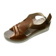 thumbnail image 1 of Lovskoo 2024 Women's Flats Sandals Summer Wedge Casual Clasp Peep Toe Beach Roman Sandals Brown, 1 of 7