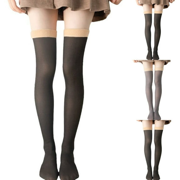 Lovskoo 2024 Women's Fleece Lined Thigh High Stockings Over Knee Leg Warmers Winter Thick Plush Elastic Socks Tights Black