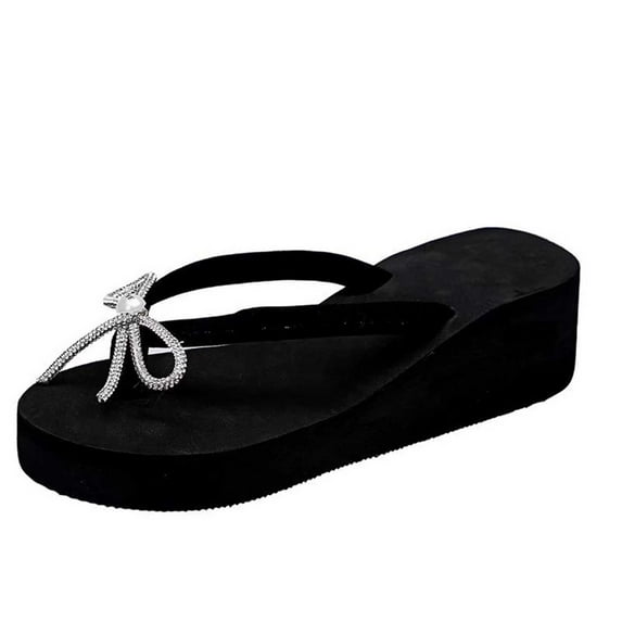 Lovskoo 2024 Women's Flip-Flop Slippers with Arch Support Trendy Platform Beach Shoes Wedge Heels with Bow Sandals Black