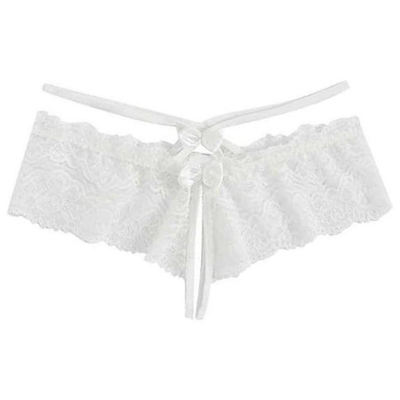 Lovskoo 2024 Women's Floral Lace Criss Cross Panties Bow Tie Underwear White