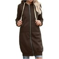 thumbnail image 1 of Lovskoo 2024 Women's Full Zip Sweatshirt Fleece Jacket Casual Solid Color Long Sleeve Cardigan Hooded Mid-Length Coat Coffee, 1 of 8