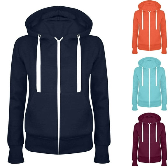 Lovskoo 2024 Women's Full Zip Sweatshirt Fleece Jacket Long Sleeve Casual Hooded Slim Outerwear Coat Claret