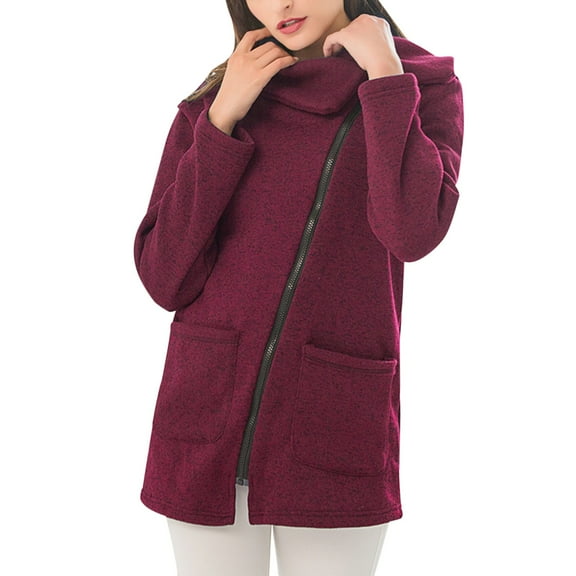Lovskoo 2024 Women's Full Zip Sweatshirt Oversized Fleece Jacket Fall and Winter Long Sleeve Double Zipper Lapel Collar Jacket Purple
