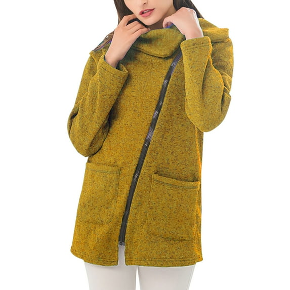Lovskoo 2024 Women's Full Zip Sweatshirt Oversized Fleece Jacket Fall and Winter Long Sleeve Double Zipper Lapel Collar Jacket Yellow